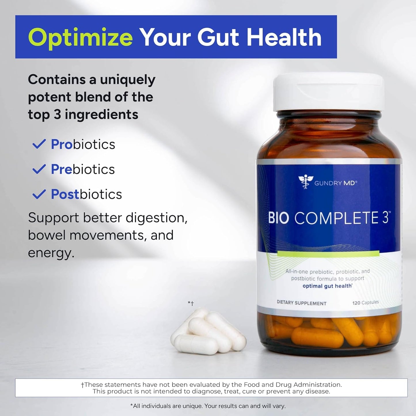 Bio Complete 3 for Optimal Gut Health Supplement 60 Capsules by Gundry MD