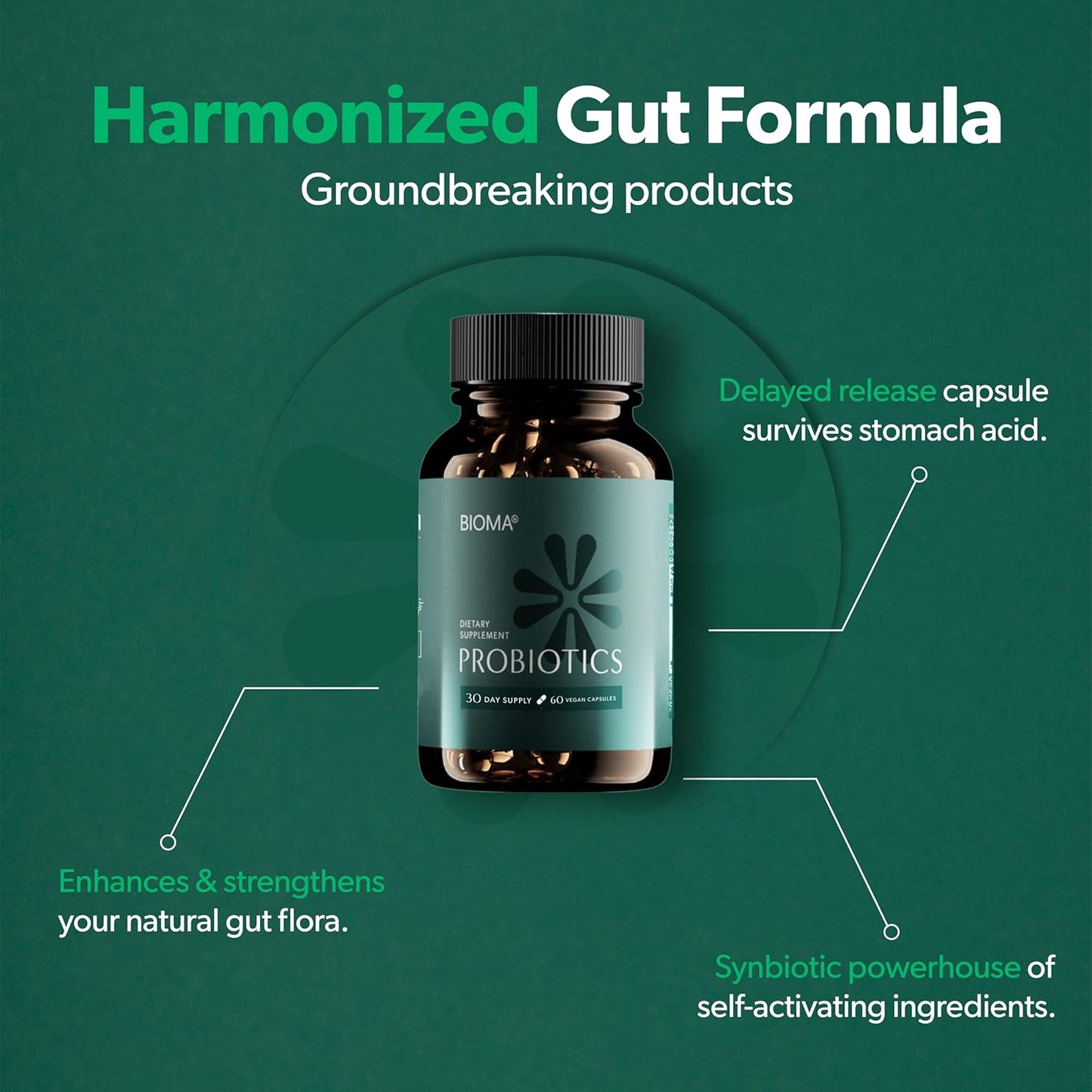 Probiotics - Digestive Health - Gut Support for Men & Women - 60 Capsules by BIOMA
