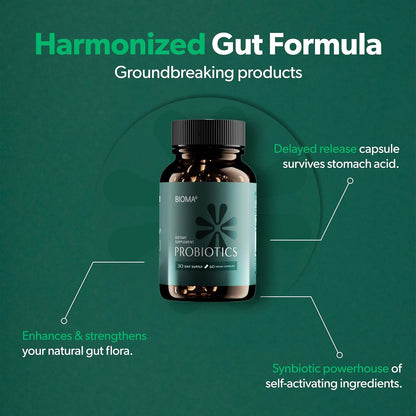 Probiotics - Digestive Health - Gut Support for Men & Women - 60 Capsules by BIOMA