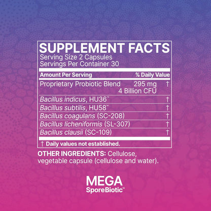 MegaSporeBiotic Spore-Based Probiotic for Women & Men | Shelf-Stable Digestive Support | Travel-Friendly | 60 Capsules