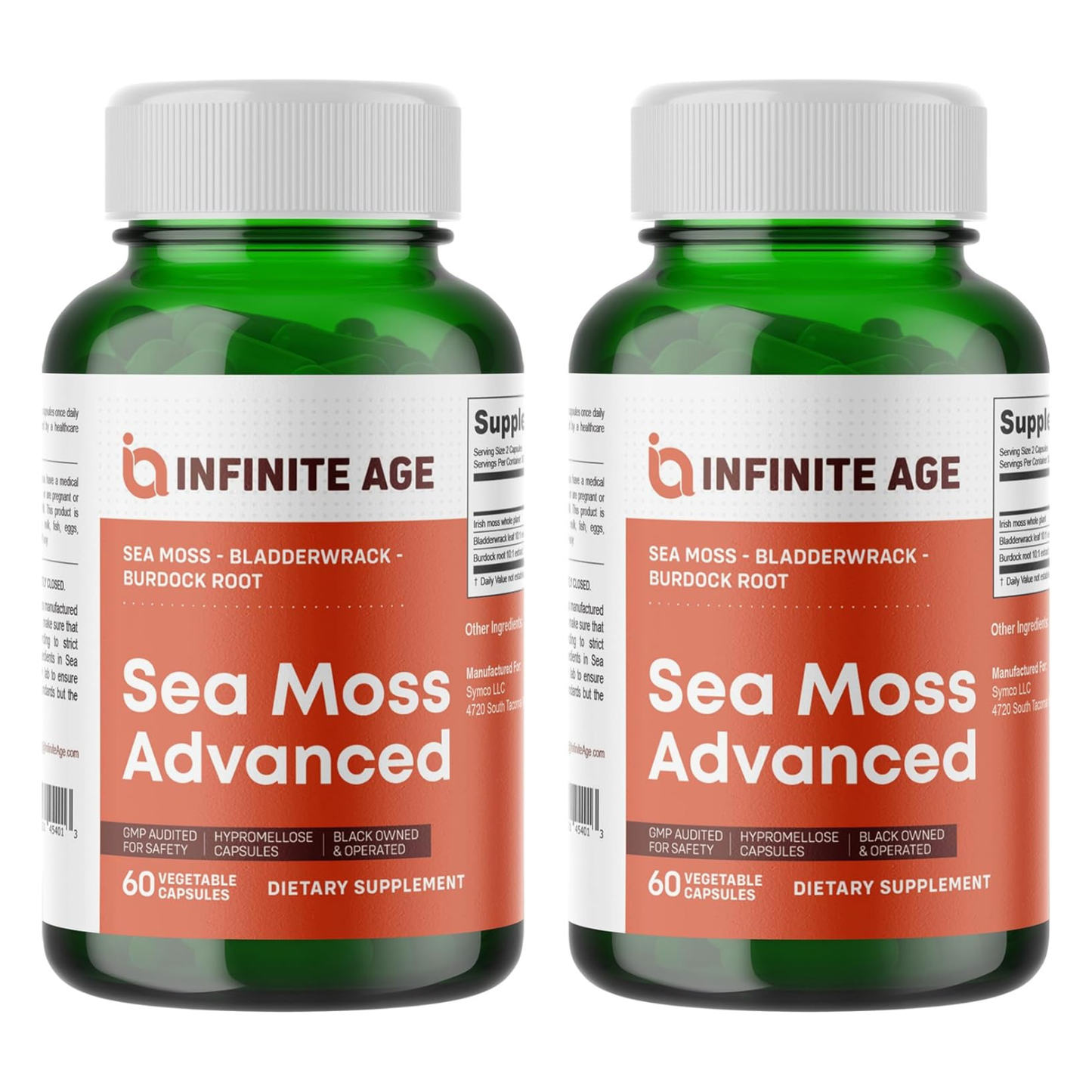 Sea Moss Advanced Superfood 1250 mg 60 Capsules 2 Pack by INFINITE AGE