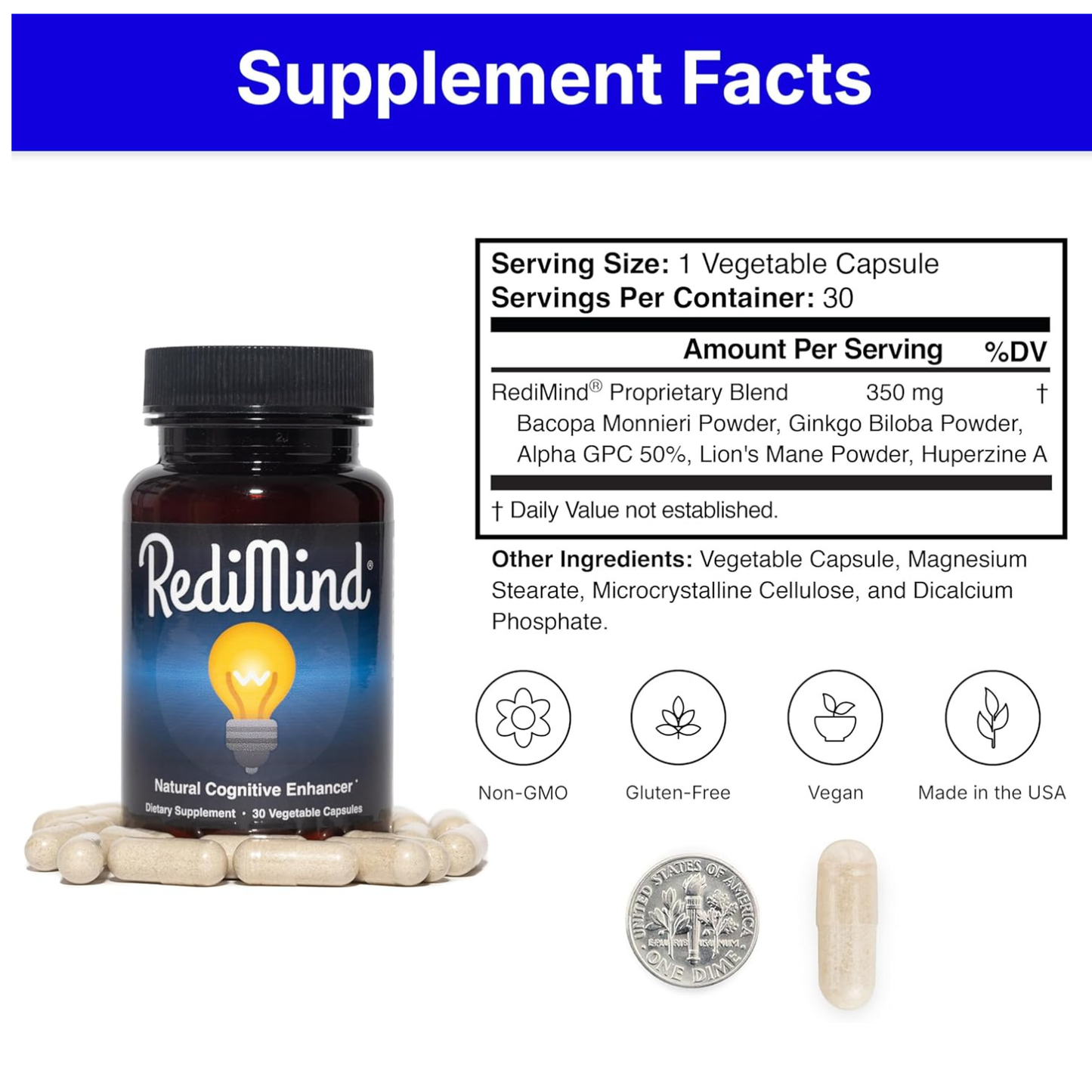Natural Cognitive Support Supplement 2 Pack of 30 Count by Redimind