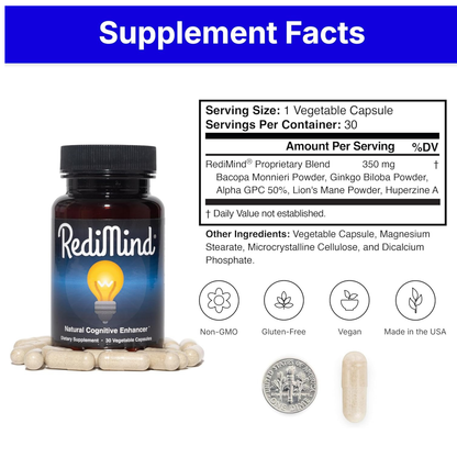 Natural Cognitive Support Supplement 2 Pack of 30 Count by Redimind