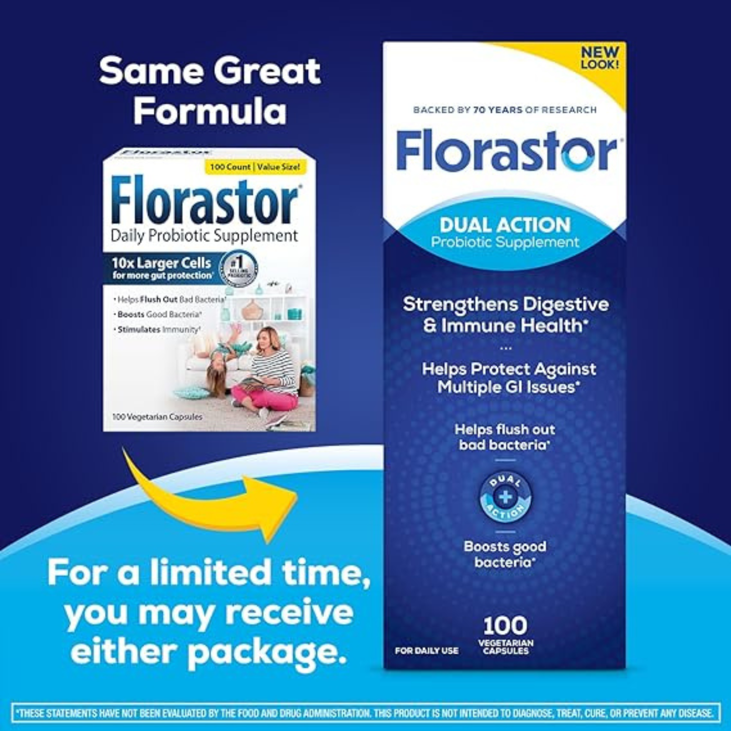 Daily Probiotic Supplement Digestive & Immune Health Support 100 Capsules by Florastor